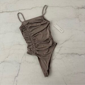 F21 BODYSUIT ✨ Bundle 2 bodysuit white tan ruching thin strap sexy nwt tank s